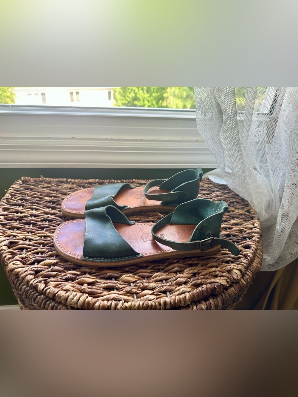 Women's Suede Ankle-Strap Sandals in Dark Green Size 9
